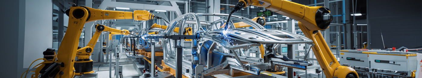  Automated Robot Arm Assembly Line Manufacturing High-Tech Green Energy Electric Vehicles