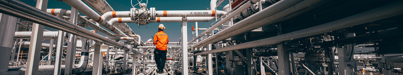 inspection at steel long pipes and pipe elbow in station oil factory