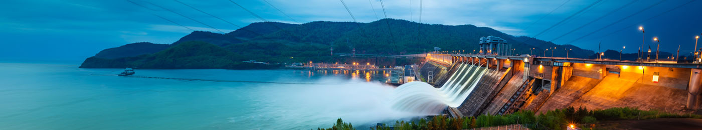 hydroelectric dam, water discharge through locks, long exposure shooting